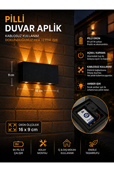 kialed Pilli Led Aplik Pilli Aplik Aydınlatma Çift Taraflı Led Dekoratif Duva...