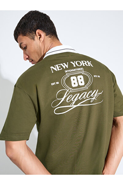 Styli Olive Graphic Print Crew Neck Oversized T-Shirt