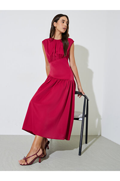 Take Two By Styli Red Solid Sleeveless A-Line Midi Dress