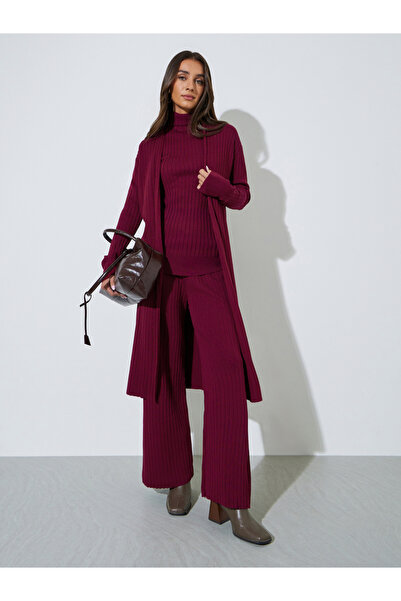 Styli Set of 3 - Ribbed Knit Top, Cardigan and Pants