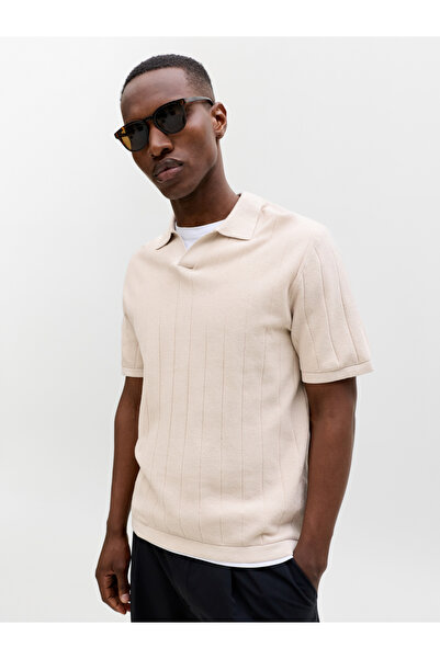 Jack & Jones Beige Ribbed Knit Polo