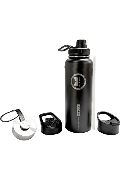 Danube Home Xtra Stainless Steel D/wall Vacuum Bottle With 4 Lids, 1180ml, Bl...