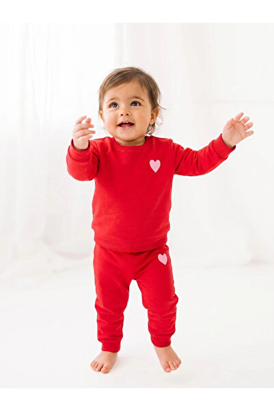 Styli Baby Girl Red Heart Print Full Length Joggers