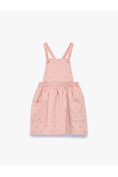 Koton Star Printed Pocketed Buttoned Cotton Velvet Square Collar Strap Salope...