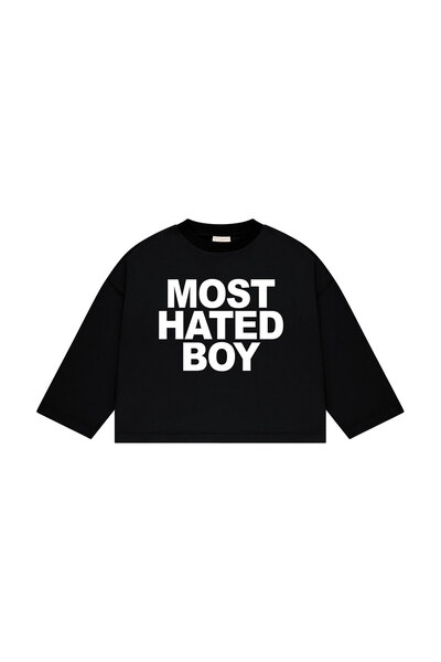 lethestudios Most Hated Boy Baskılı Uzun Kollu Basic T-Shirt