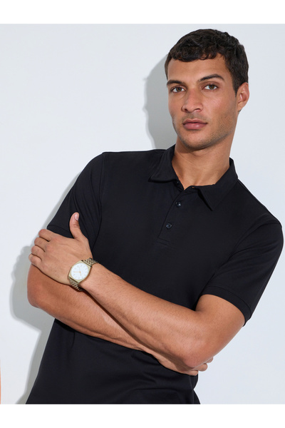 Styli Black Solid Short Sleeves Regular Fit Polo T-Shirt
