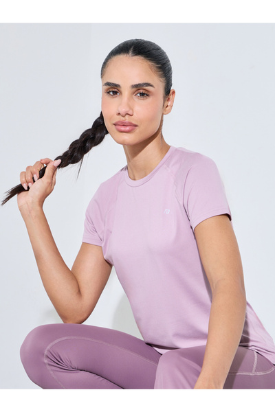 Styli Pink Solid Short Sleeves Active T-Shirt