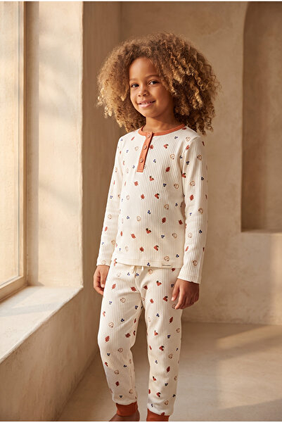 Katia&Bony Children's Lovely Winter Patterned Ecru Pajama Set
