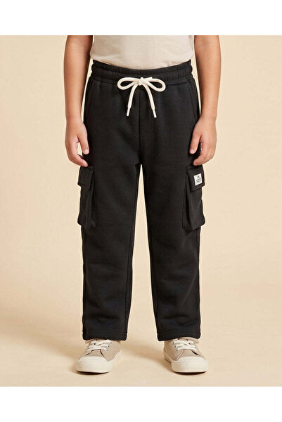 REDTAG Boys Black Cargo Pocket Jogger Trousers