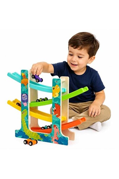 Twisoo Twisso Dinosaur Wooden Car Ramp Race Track Toy for Kids 3+ Years | Mon...