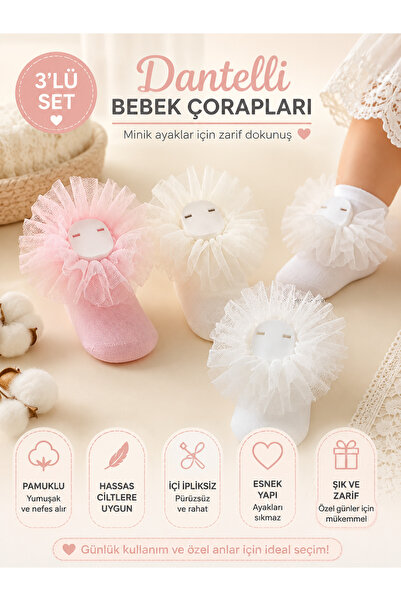 Genel Markalar 3 Set Dantelli Bebek Çorap Seti