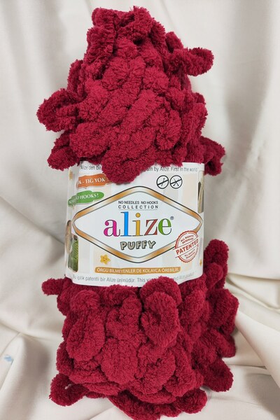 Alize Puffy Cherry Hand Knitting Yarn 100Gr. 9Mt. (Pack of 5) - Color: 107