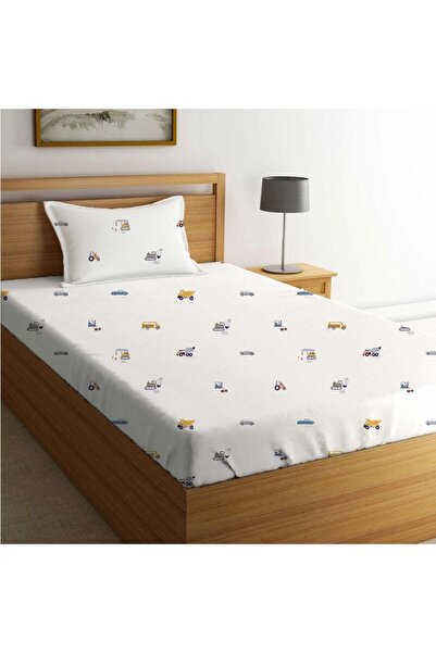 Danube Home Dreamz Construction Cotton Digital Printed Fitted Sheet With 1 Pi...