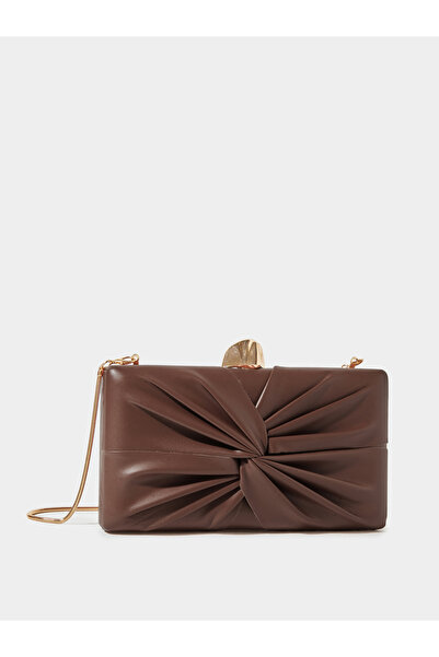 Styli Brown Ruched Hardcase Clutch with Chain Strap