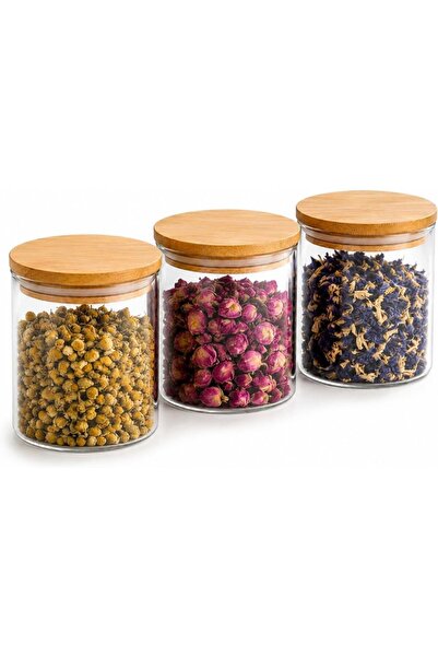 Danube Home Blackstone Glass Storage Jars With Bamboo Lids, Airtight Borosili...
