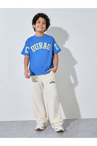 Styli Teen Boys Blue Printed T-Shirt and Cream Jogger Set