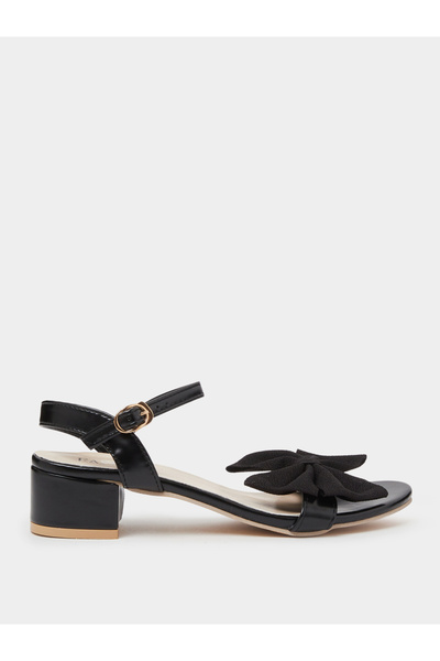 Take Two By Styli Black Ankle Strap Bow Block Heel Sandals
