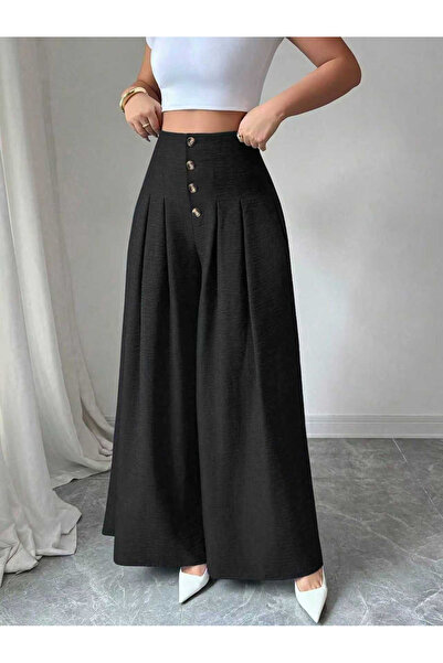 Take Two By Styli Black Button-Fly Extreme Wide Leg Pants