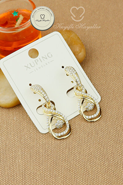 Keyifli Hayaller Xuping Küpe - Xuping Sallantılı Sonsuzluk Model Gold Zirkon Taşlı Halka Küpe Kararmaz