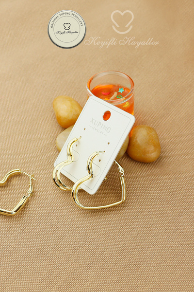 Keyifli Hayaller Xuping Küpe - 1 Çift Xuping 2,5cm Birleşik Kalp Halka Model Gold Halka Küpe Kararmaz