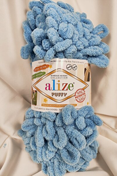 Alize Puffy Orta Mavi Fir pentru tricotat manual 100gr. 9mt. (Pachet de 5) - ...
