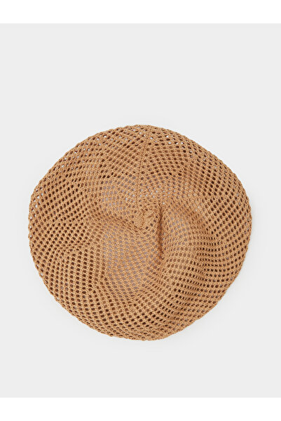 Styli Brown Crochet Knit Beanie