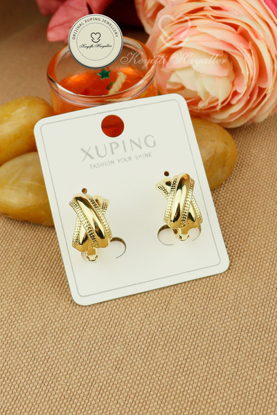 Keyifli Hayaller Xuping Küpe - Xuping 1,5cm X Çapraz Halka Model Gold Halka Küpe Kararmaz