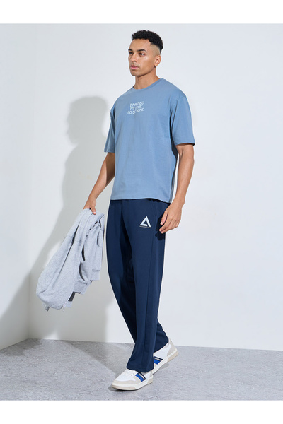 Styli Navy Blue Printed Open Hem Joggers
