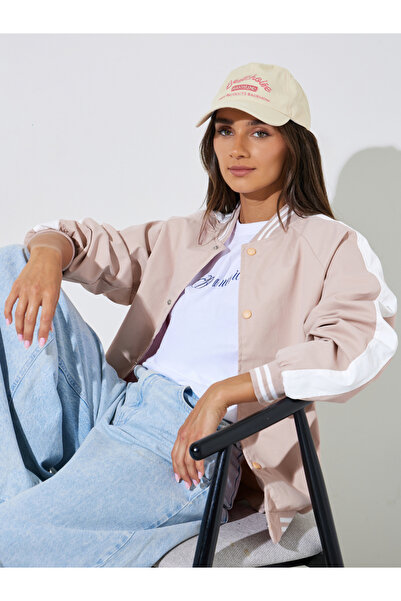 Styli Pink Striped Regular Fit Baseball Jacket
