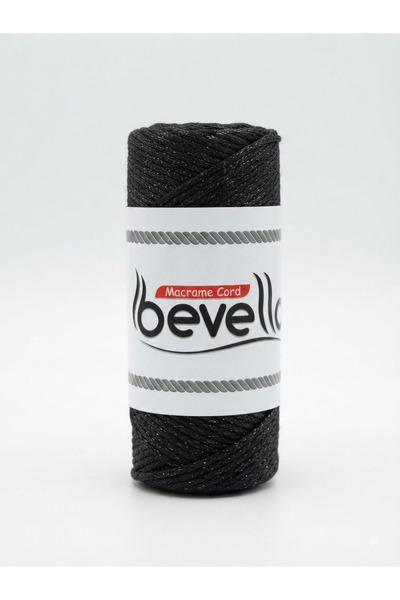 Bevella Macrame Cord Simli Siyah Yumuşak Pamuk Siyah Cotton Zincir 1.5 mm 5x 100 gr