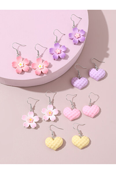 Take Two By Styli Girls Set of 6 - Flower and Heart Drop Earrings