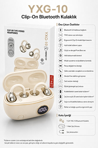 Barbanti YXG-10 TWS Clip-On Bluetooth 5.4 Kablosuz Kulaklık Dokunmatik Kontro...