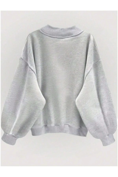 FUWEAR Gri Kadın V Yaka Detaylı Oversize Sweatshirt