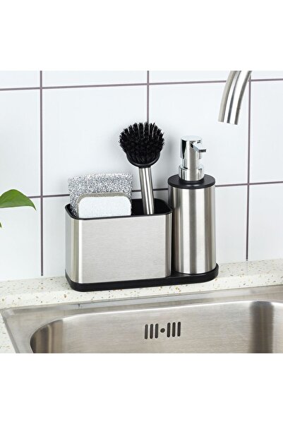 Danube Home Danube Essential Soap Dispenser With Sponge Holder Black/slvr, St...