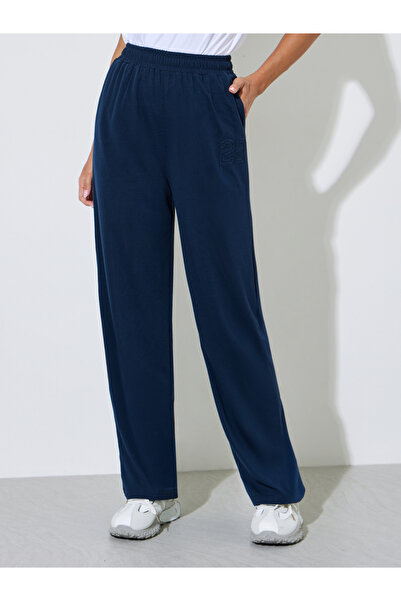 Styli Dark Blue Solid Pocket Detail Wide Leg Joggers