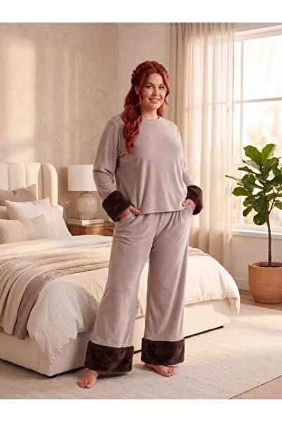 Lohusa Homewear New Season Women's Velvet Plush Detailed Design Long Sleeve P...