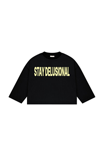 lethestudios Stay Delusional Baskılı Uzun Kollu Basic T-Shirt