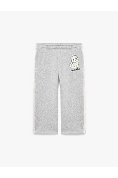 Koton Ruffled Three-Thread Cat Print Wide-Leg Sweatpants