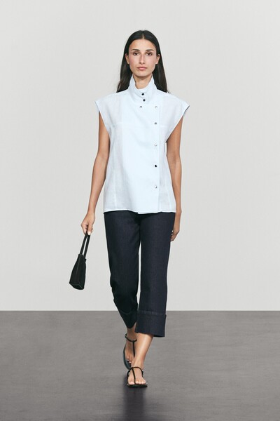 Massimo Dutti %100 keten ince düğmeli top