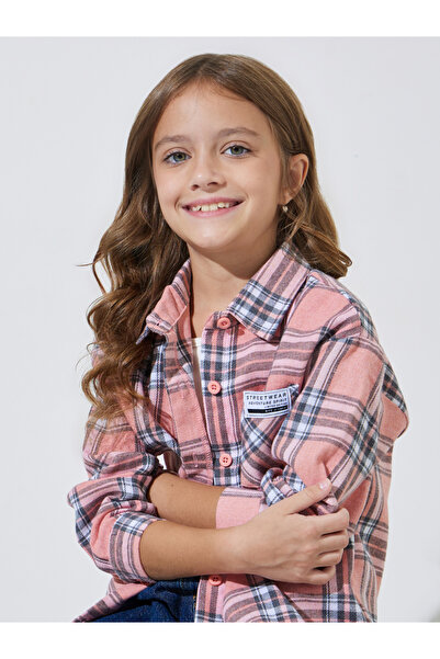 Styli Girls Pink Checked Pocket Detail Oversized Shirt