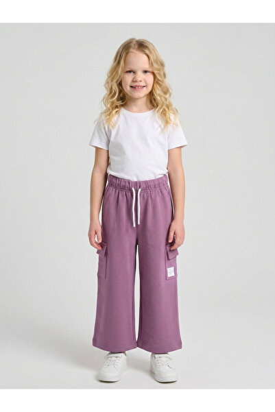 JUNIORLOOM By Styli بنطلون واسع الساق للفتيات بلون الليلك مع تفاصيل جيوب مرقع...