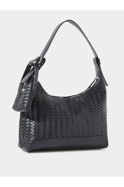 Styli Black Woven Shoulder Hobo Bag