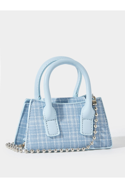 Styli Blue Checked Mini Handbag with Removable Chain Strap