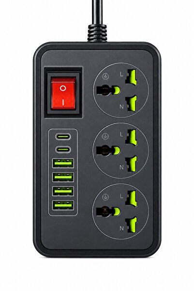 Generic 9 in 1 Heavy Duty Extension Lead 2500w, 3 Socket Power Strip with 6 U...