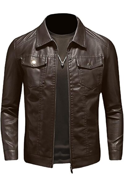 GENERAL Zefuogte Men's Classic Style Faux Leather Biker Jacket Casual Outerwe...