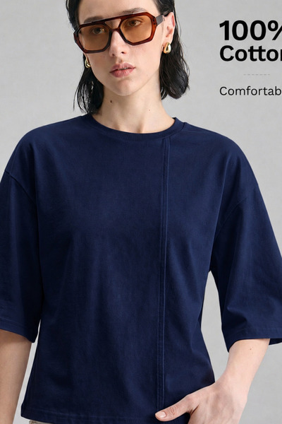 Tarz Cool Women's Front Stitched Back Lace-Up Crew Neck 100% Cotton Single Je...