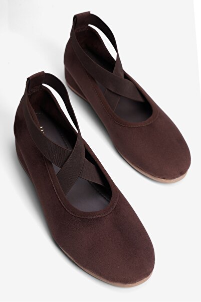 Mubiano Women's Suede Ballerinas with Hidden Wedge Heels and Cross Elastic Ba...