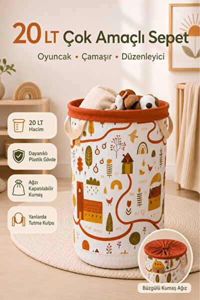 Nandy Home Jednostruka bajkovita selo, plastična korpa od 20 l sa uzorkom i v...