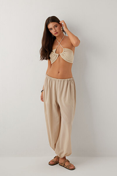 İpekçi Otantik Soleo Lace-Up Shorts Voile Trousers Mink