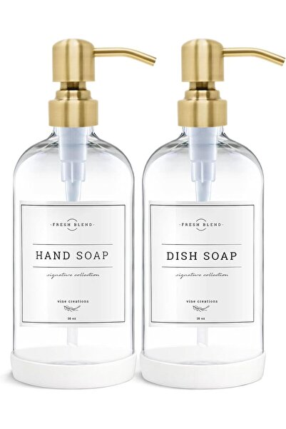Vine Creations Fine Creations 473ml White Glass Soap Dispenser Set, Kitchen S...